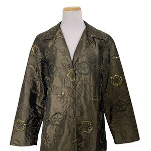 Susan Graver Soutache Sequin Floral Jacket Women’s M Metallic Brown Art Holiday